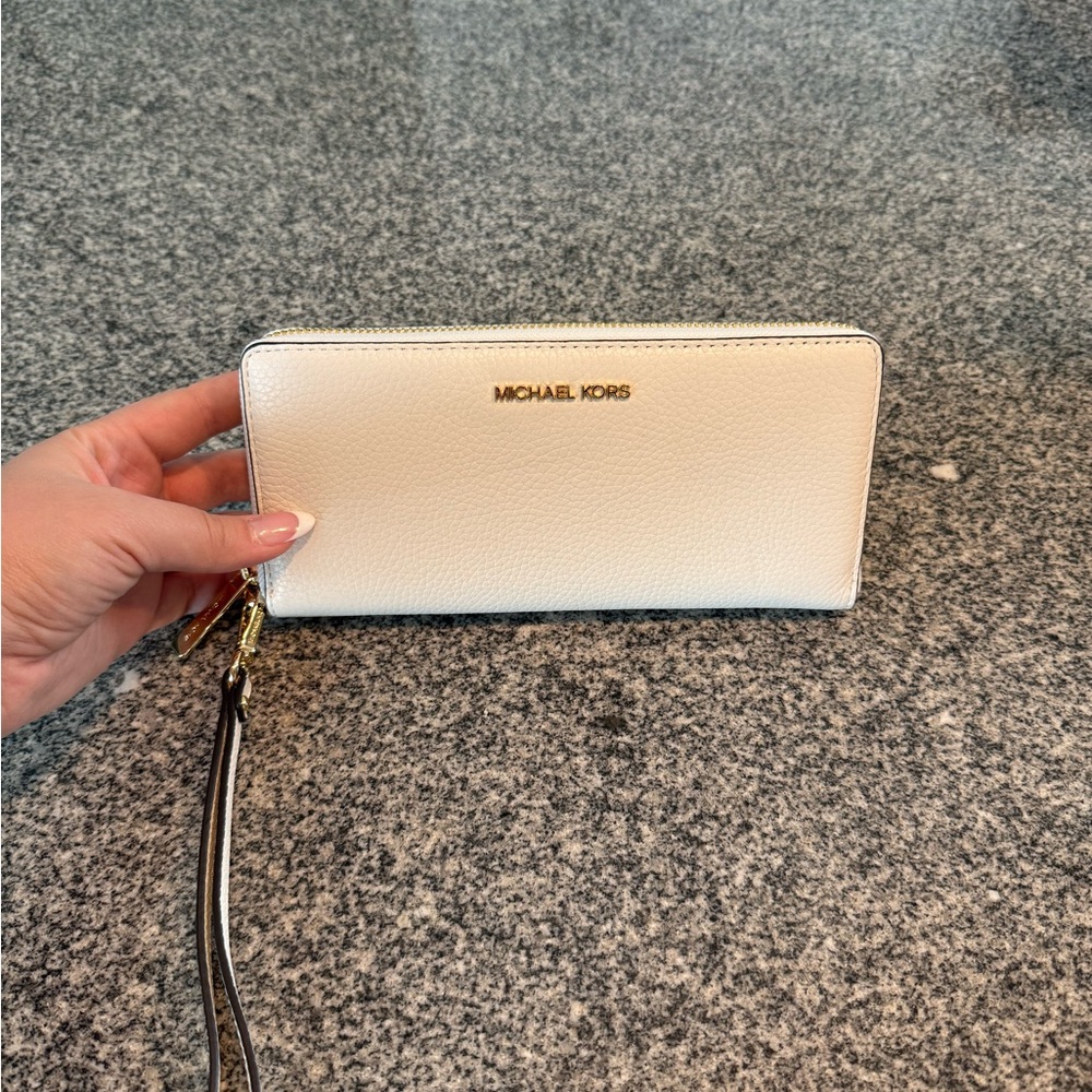 Michael Kors White Wallet with Gold Accents